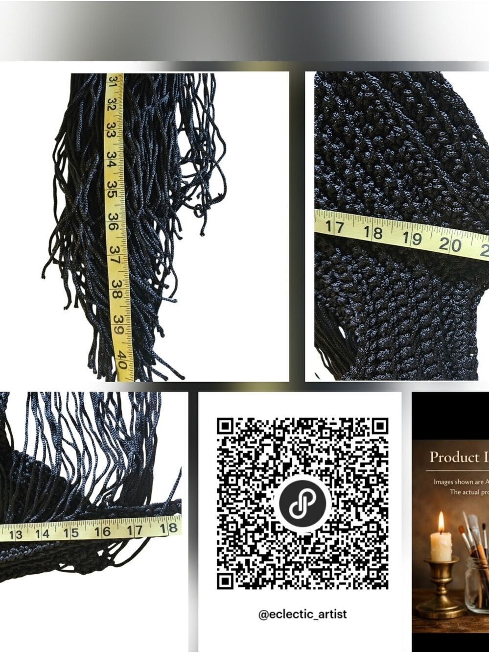 BLACK HAND CRAFTED CROCHET FRINGE HALTER TOP VNECK 2-WAY FESTIVAL BEACH COVER UP - Picture 12 of 17